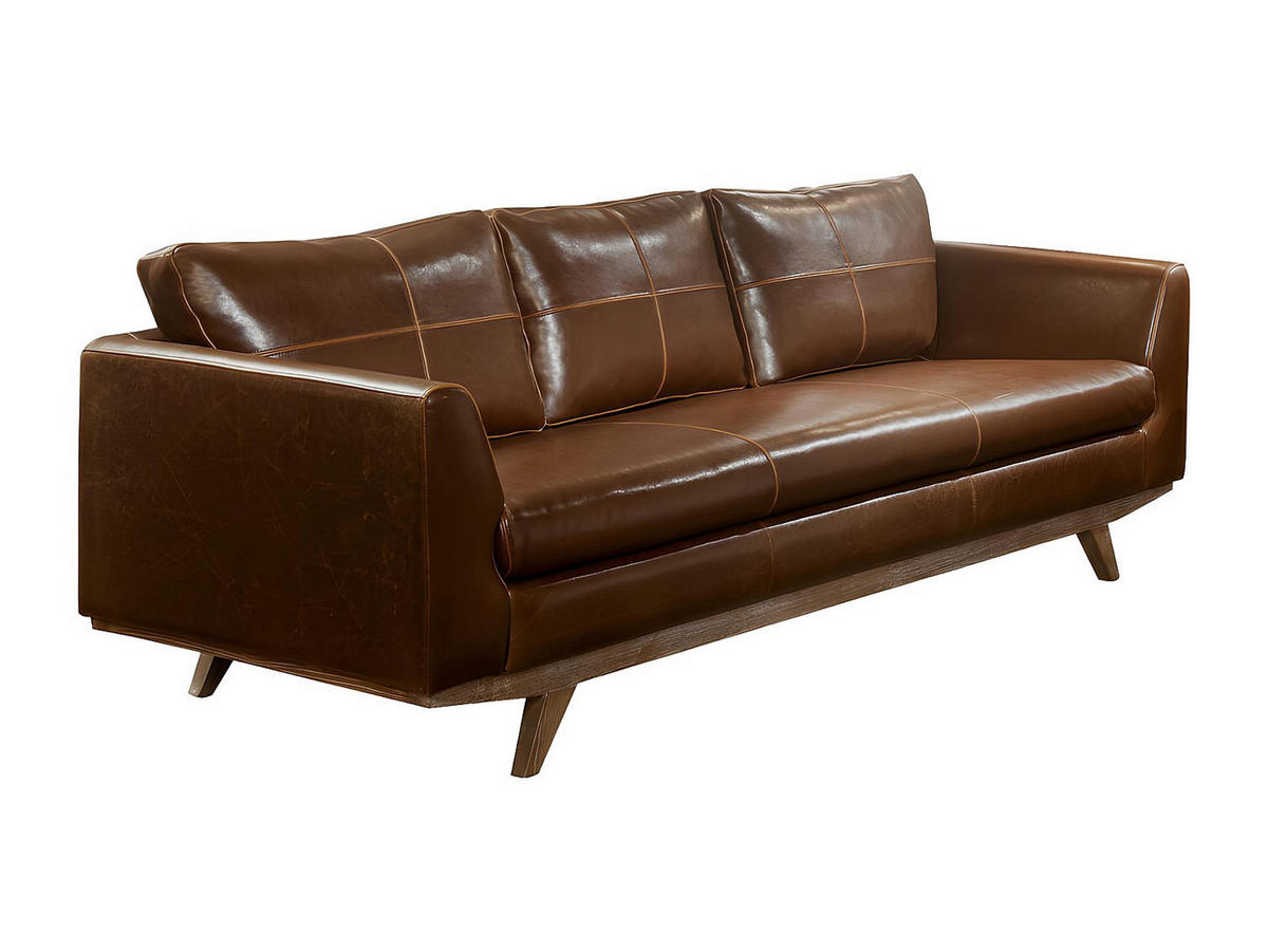 SOFA - 3 Personen - leder - braun Alegan - Braun, Leder/Holz (213/82/90cm) - Vente-Unique
