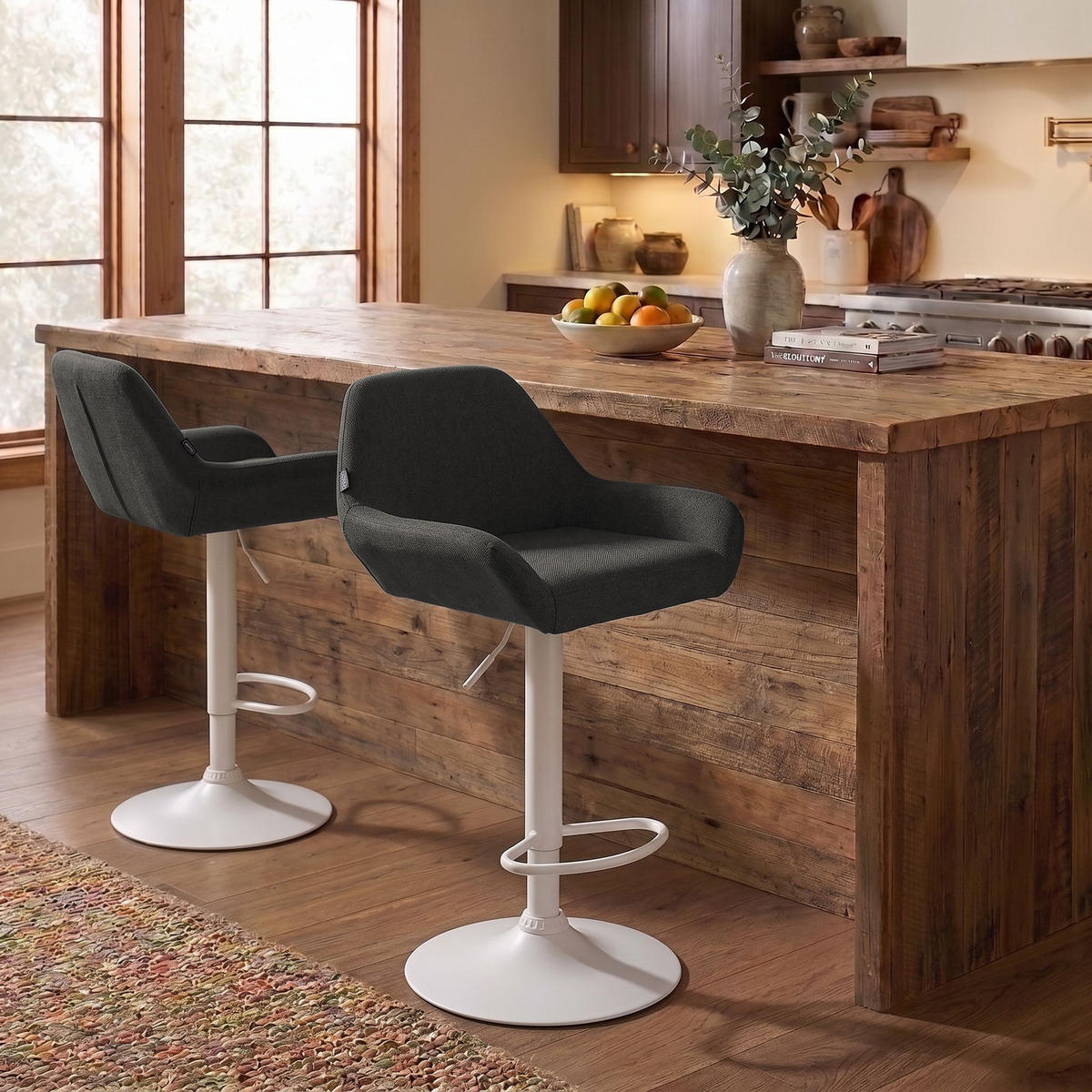 BARHOCKER 2er Set Stoff dunkelgrau - Dunkelgrau/Weiß, Textil/Metall (51/89/52cm) - CLP