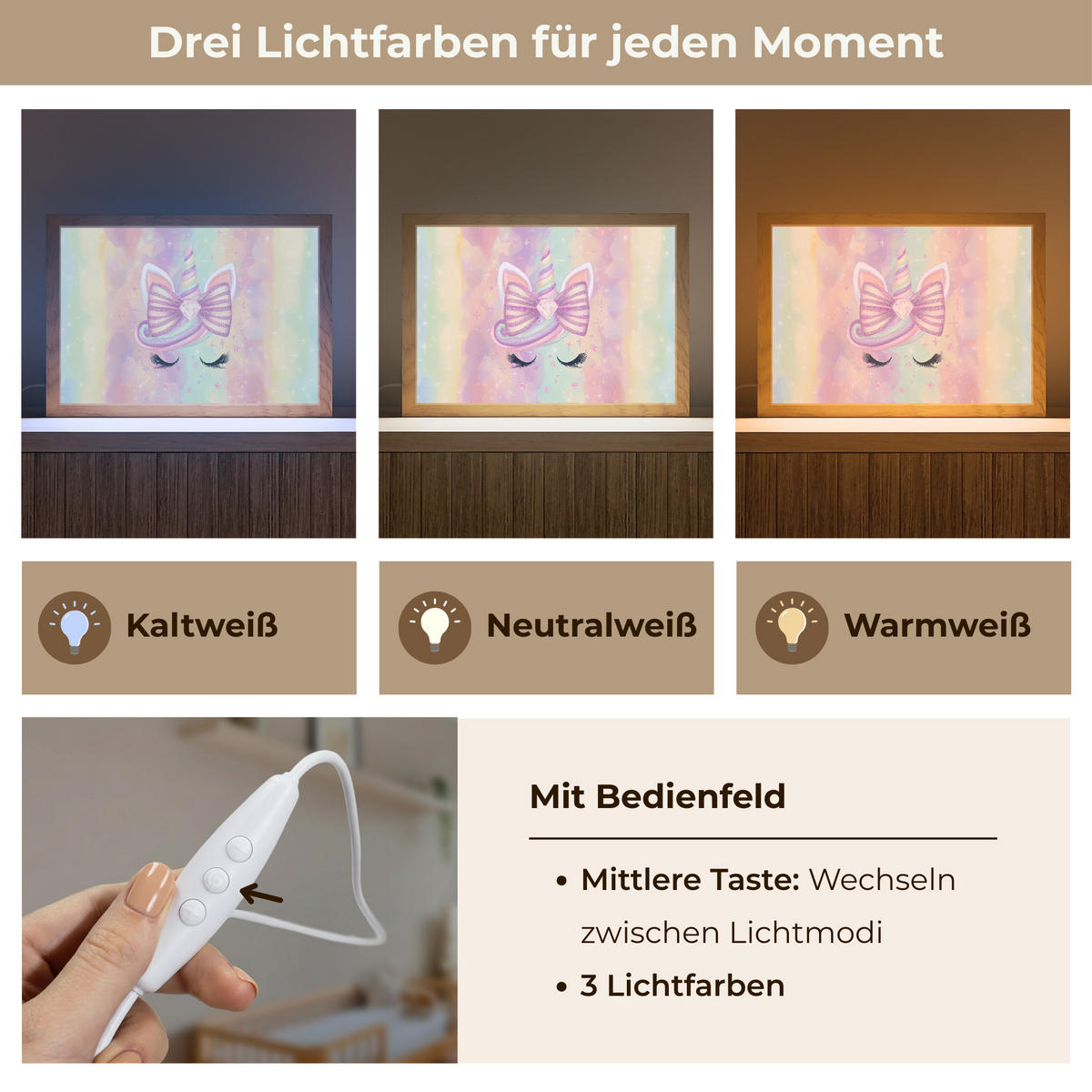 NACHTTISCHLAMPE Einhorn - Glitzer - Regenbogen - Pastell 30x20 cm - Hellrosa, Holzwerkstoff (8/30/20cm)