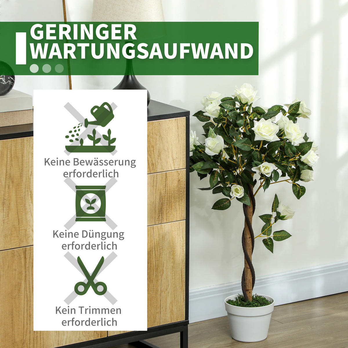 KÜNSTLICHE Rosenpflanzen 2er-Set groß 90 cm Kunstpflanze - Weiß/Grün, Kunststoff (90cm) - Outsunny