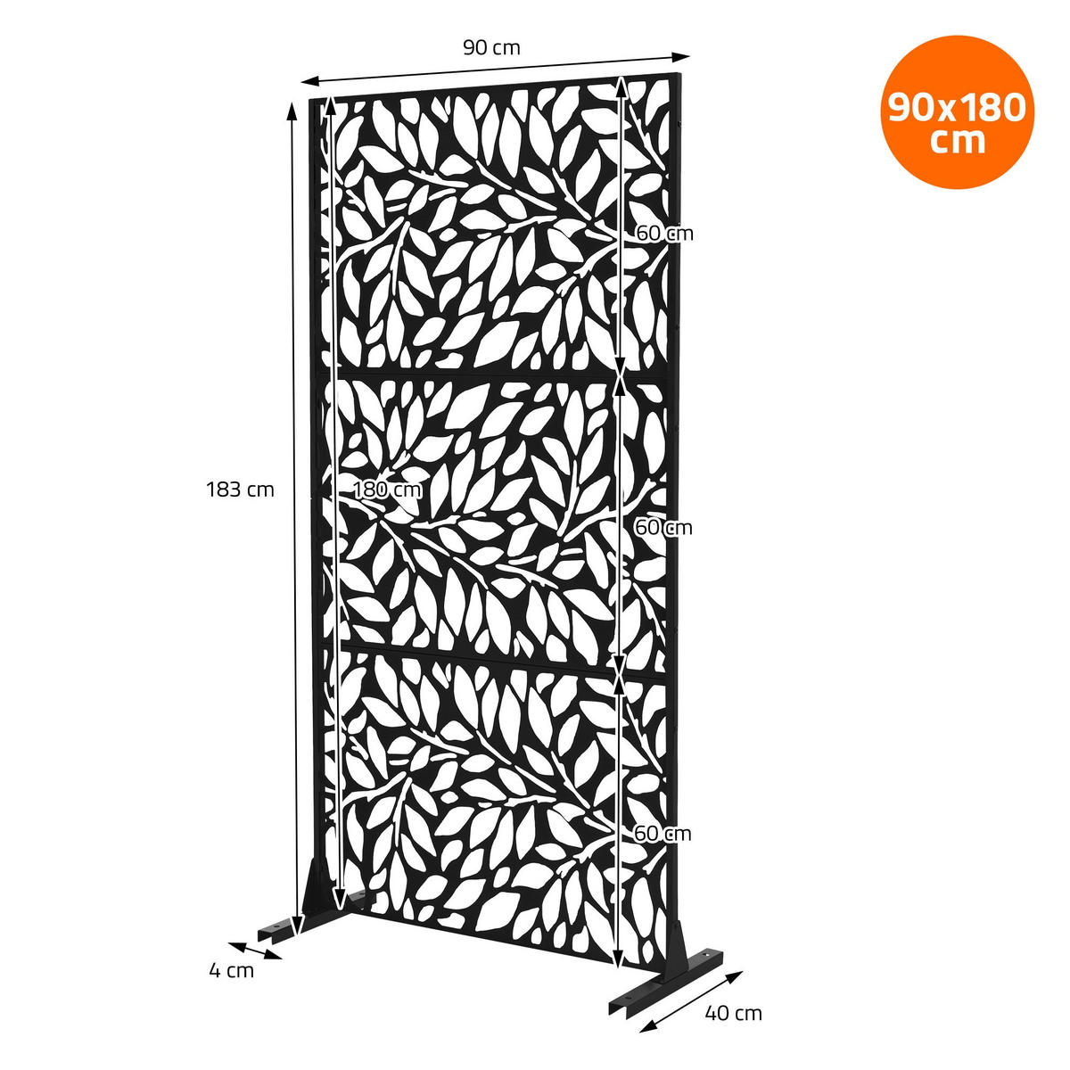 METALL-SICHTSCHUTZ Firenze 90x180 cm Schwarz aus Stahl - Schwarz, Metall (90/183cm) - ML-DESIGN