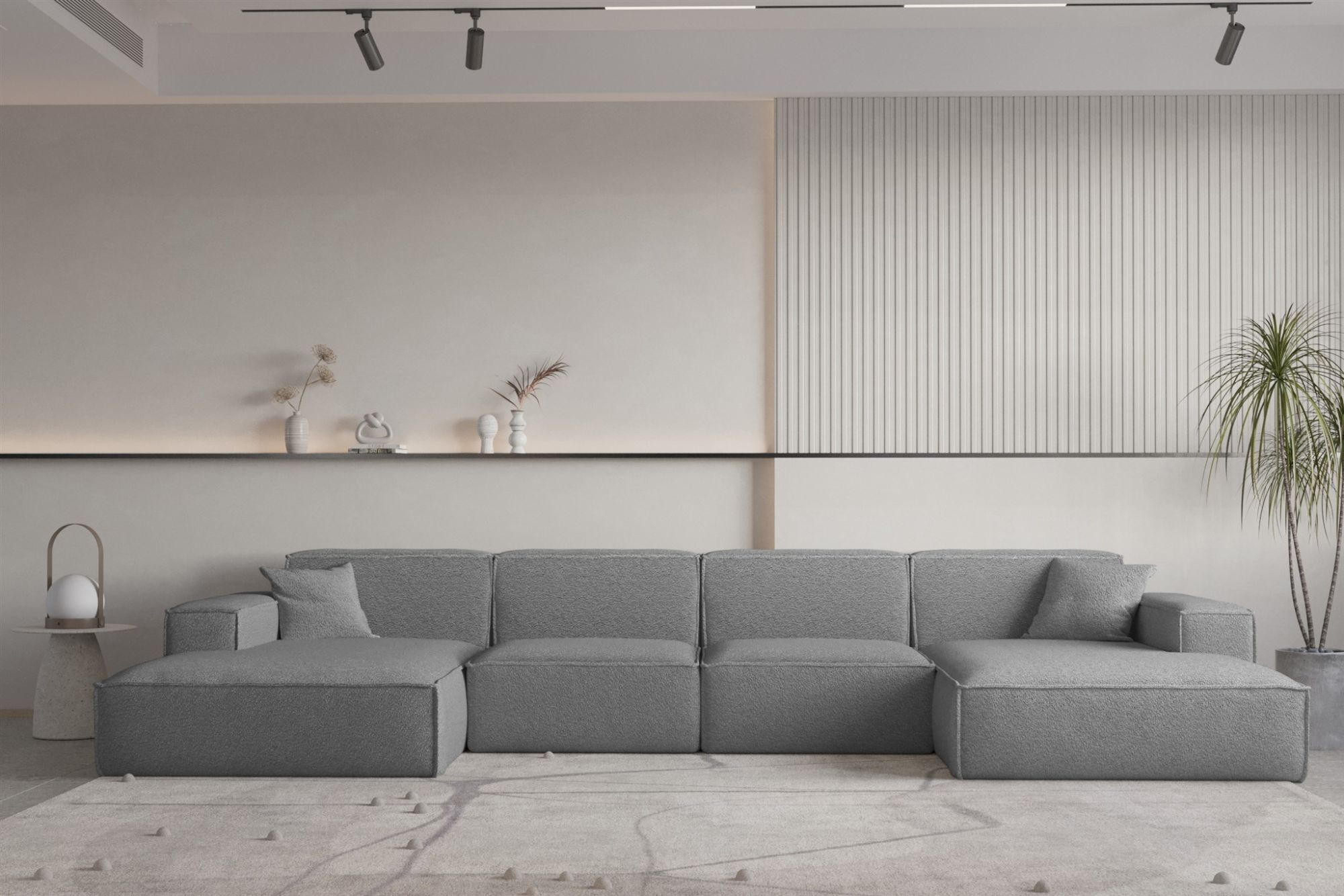 WOHNLANDSCHAFT Celes Premium Bukla - Grau, Holzwerkstoff/Textil (379/73/165cm) - Fun Möbel