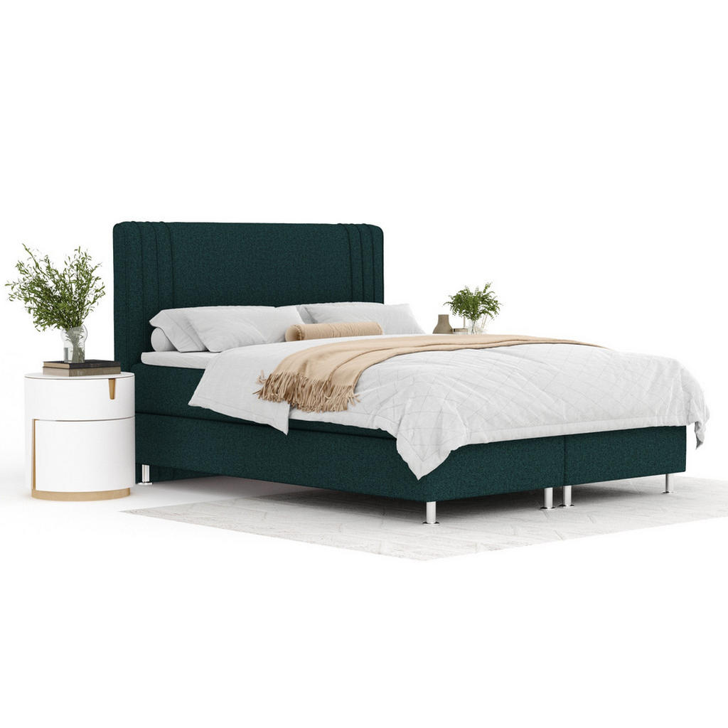 Thumbnail - Maison de Reve Boxspringbett, Grün, Textil, Buche, Kiefer, H3, Höhe ca. 21 cm, 140x200 cm, FSC 100%, Made in EU, Schlafz...