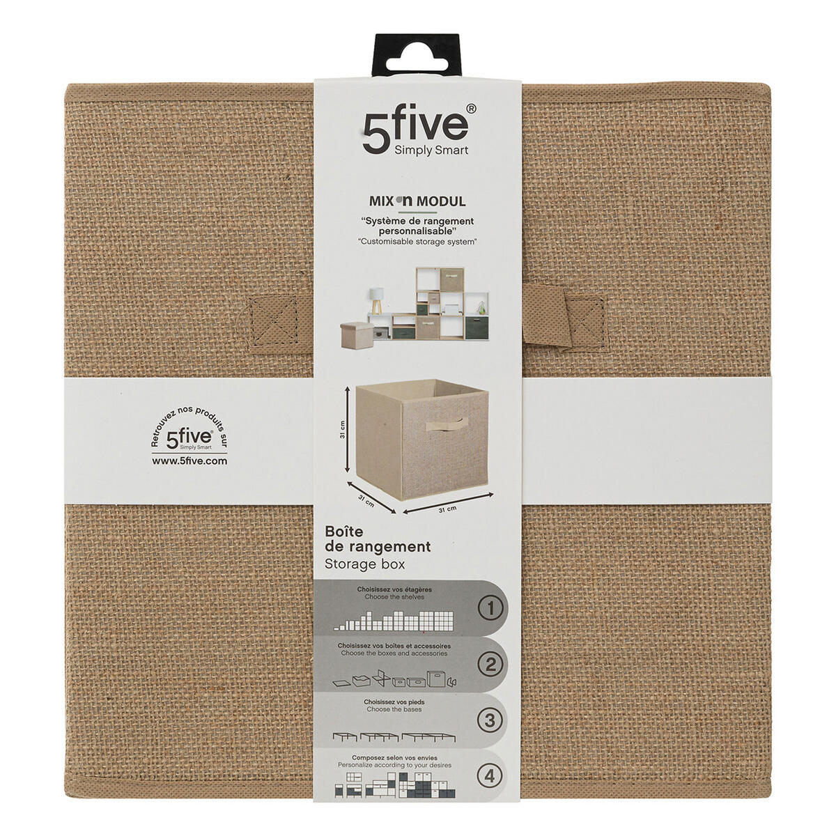 AUFBEWAHRUNGSKORB Mix N Modul Jute, Pappe, Jutefaser, Kunststoff, Beige, 31 x 31 cm - Beige, Papier (31/31/31cm) - 5five Simply Smart