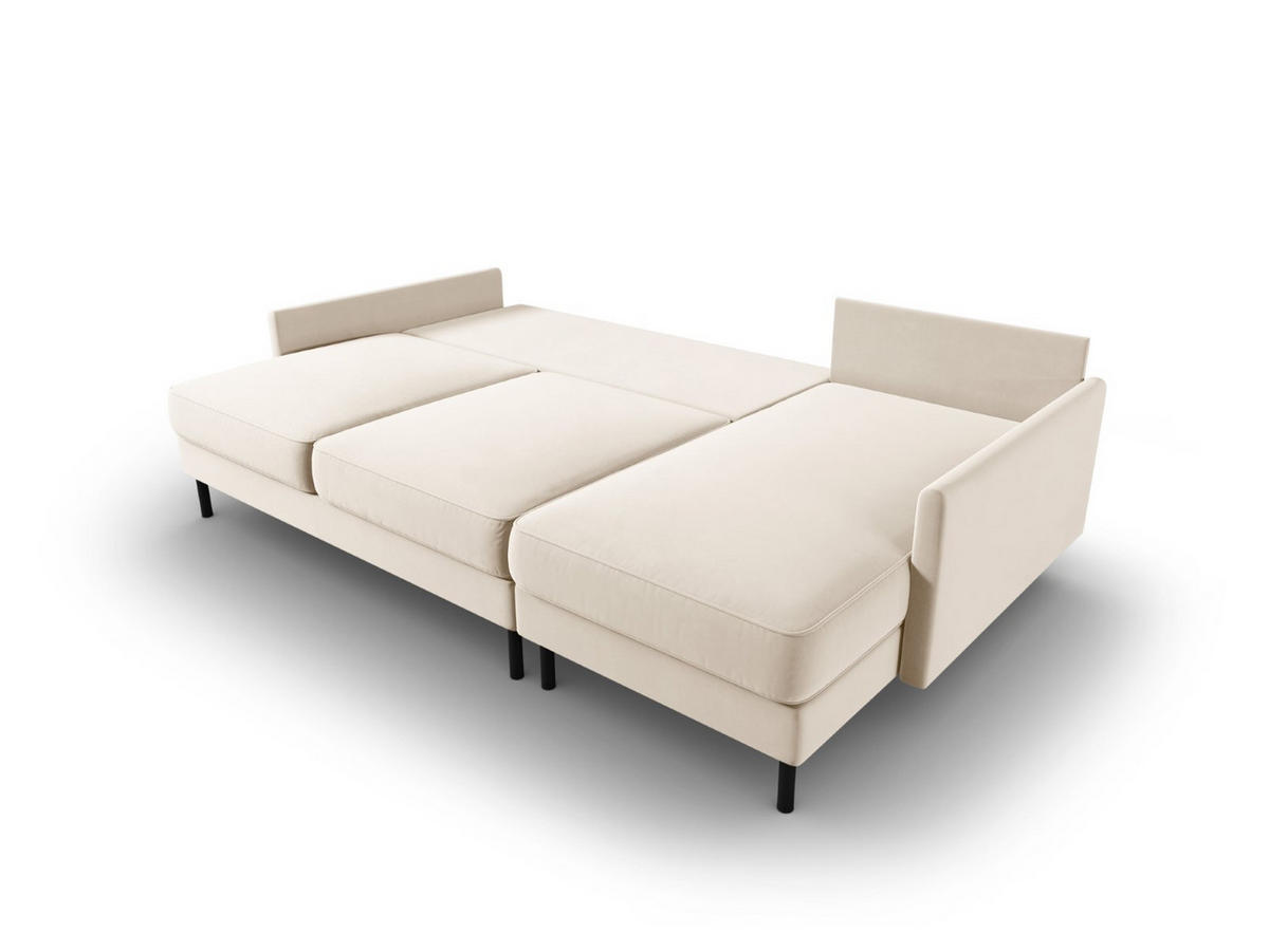 AUSKLAPPBARES-ECKSOFA rechts mit Container Scott aus Samt leichtes beige 5 Sitzplätze - Beige, Textil (142/212cm) - Micadoni