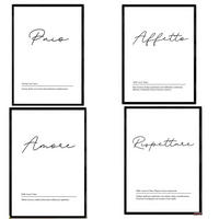 POSTER Set mit 4 Englisch ‚Le coppie‘ von Wörtern mit Definitionen A4 Schwarzer Rahmen - Schwarz, Papier (29.7/3cm) - Nacnic
