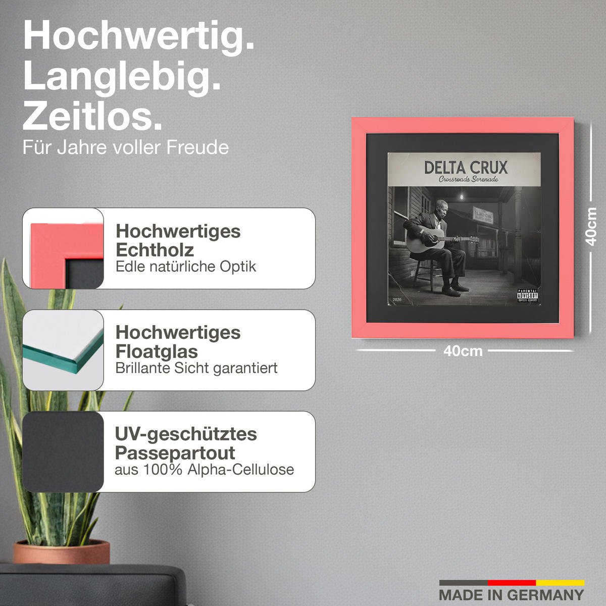 SCHALLPLATTEN RAHMEN 40/40 für das Cover - Rot, Holz (40/40cm) - K-Möbel