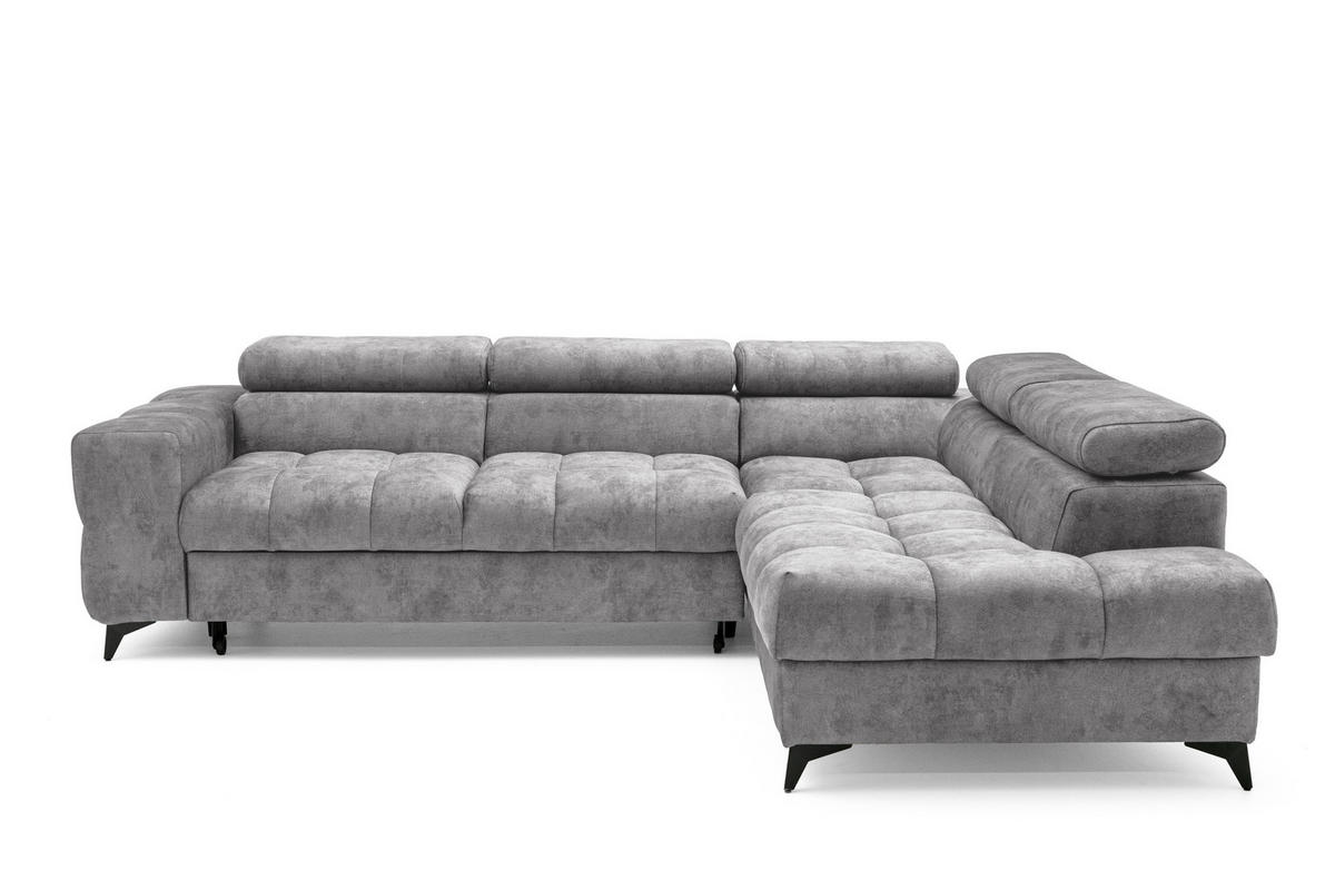 ECKSOFA PUDDING L Rechts mit Schlaffunktion 128x197 Velours Grau - Schwarz/Grau, Holz/Textil (204/270cm) - Muffo