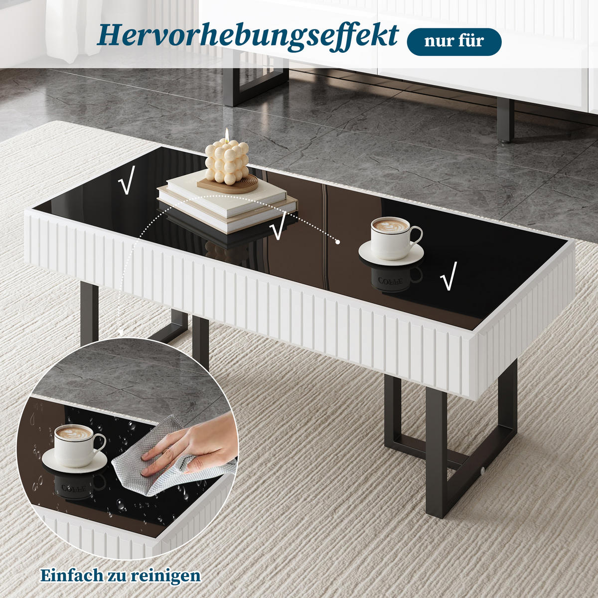 COUCHTISCH DE-017 Schwarz/Weiß - Weiß Hochglanz, Holzwerkstoff (110/50.5/41cm) - ComfortXL