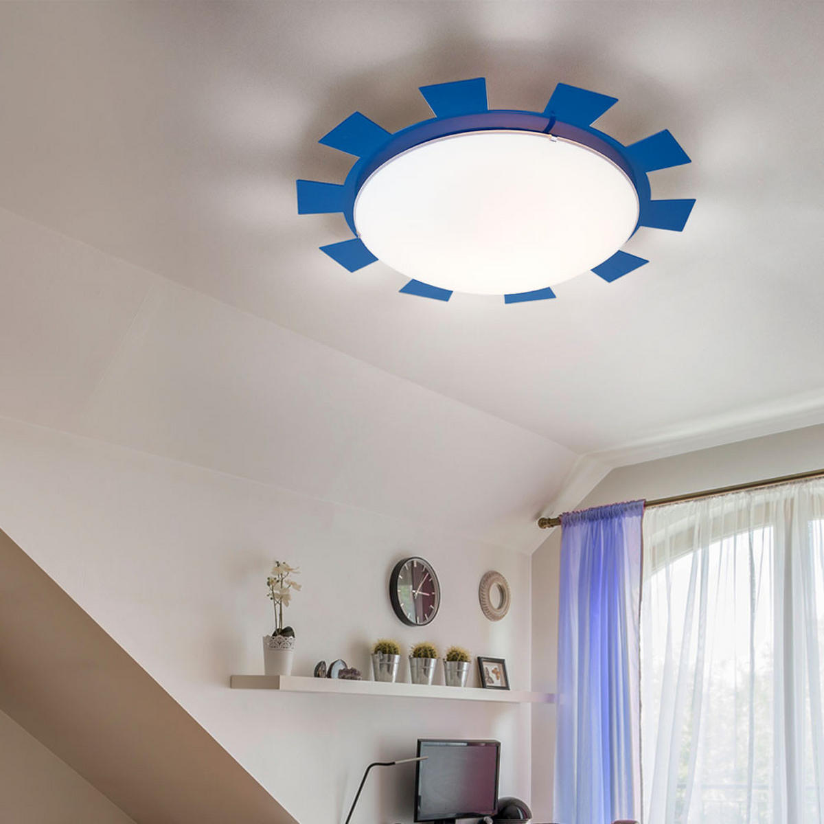 LED KINDERDECKENLEUCHTE Leonie Stahl Blau - Blau, Glas (35/35/8cm)
