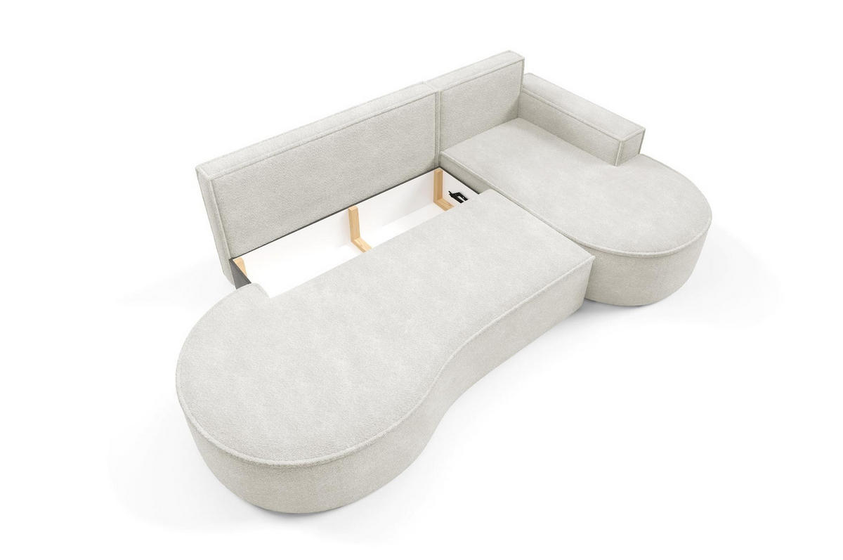 ECKSOFA Flow Weiß, mit Schlaffunktion und Kissen in Abriamo Stoff, rechte seite - Weiß, Holzwerkstoff/Textil (277/157cm) - Bettso
