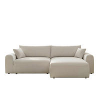 ECKSCHLAFSOFA BELAIR in Grau mit Bettkasten und Bouclé-Bezug - Beige, Holz - Concept Usine