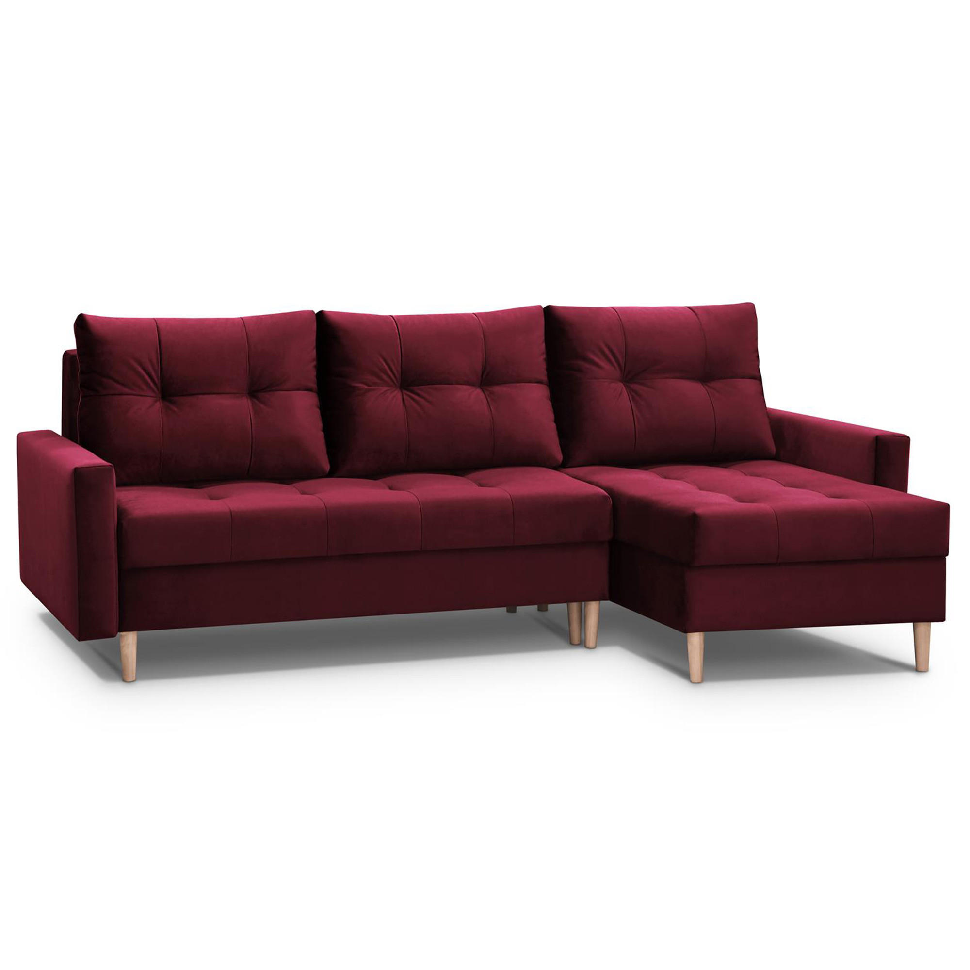 ECKSCHLAFSOFA Halant mit Bettkasten, universelle Ottomane, Veloursstoff, Bordeaux - Bordeaux, Textil (220/140cm) - Beautysofa