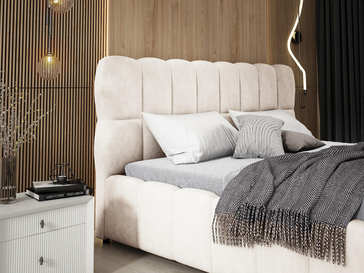 DOPPELBETT 160x200 cm Avilla mit Bettkasten, Lattenrost, Samt, Creme - Creme, Holz/Textil (160/200cm) - Emporius