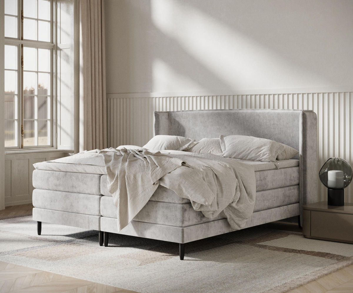 BOXSPRINGBETT Carizzo Hellgrau 200/200 cm mit Matratze und Topper - Hellgrau/Schwarz, Holz/Holzwerkstoff (200/200cm) - Maison de Reve