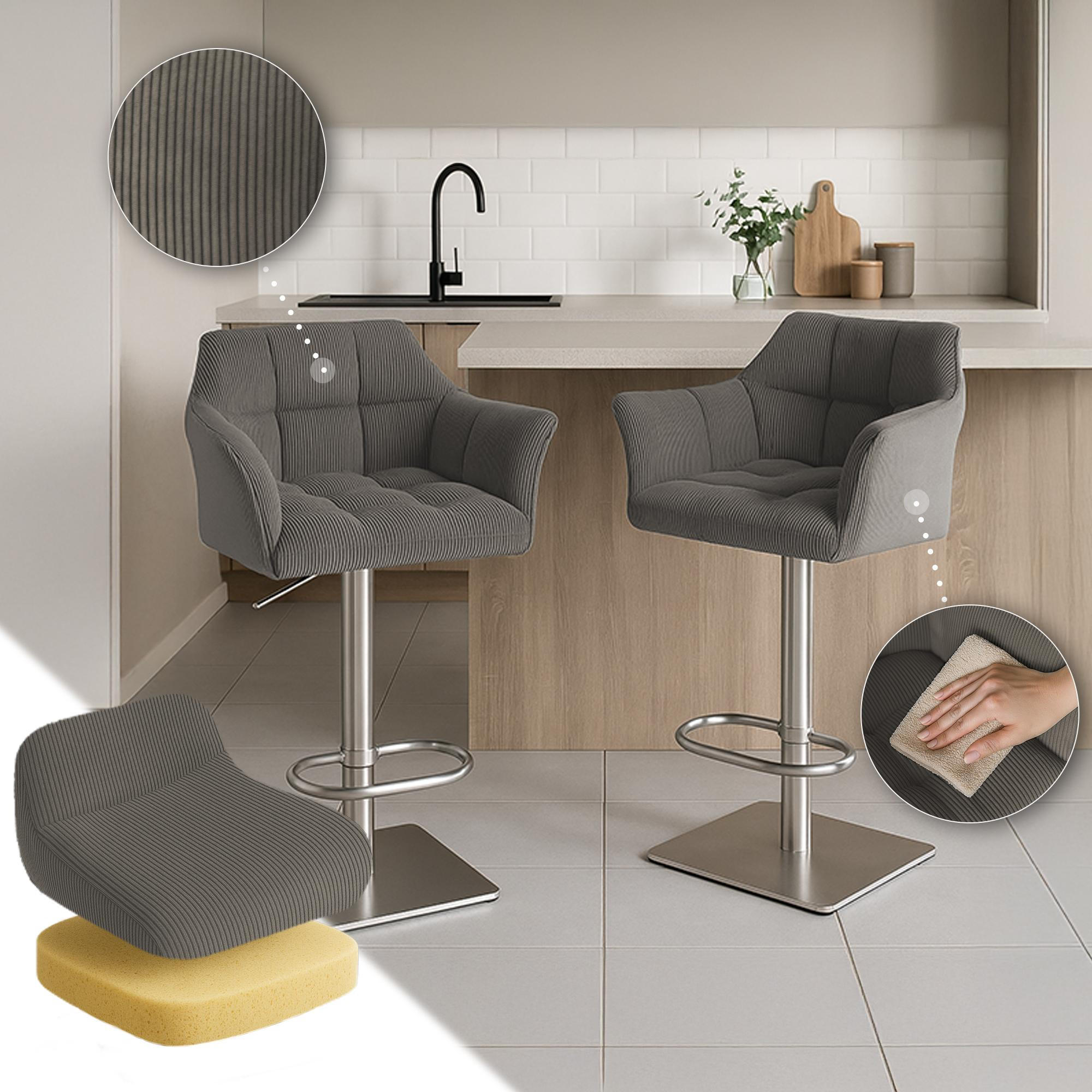 BARHOCKER Cord Taupe - Taupe/Edelstahlfarben, Textil/Metall (64/88/45cm) - CLP