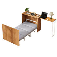 KLAPPBETT 90/200 cm mit drehbarem Schreibtisch, Rollen und Matratze, platzsparend, Natur - Naturfarben, Naturmaterialien (90/200cm) - Redom
