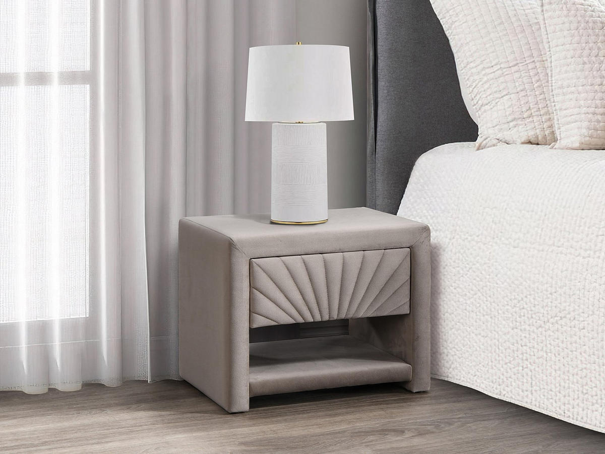 2ER-SET Nachttische mit 1 Schublade & 1 Ablage - Samt - Beige - ULAMI - Beige, Textil (50/41/35cm) - Vente-Unique