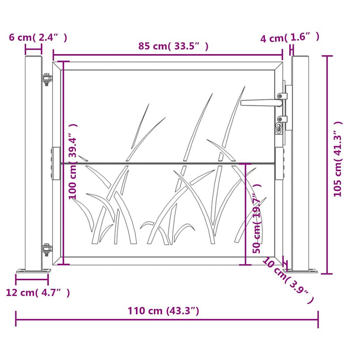 GARTENTOR im Gras-Design, 110/105 cm, aus Stahl, in Anthrazit, modern - Grau, Metall (100/105cm) - vidaXL