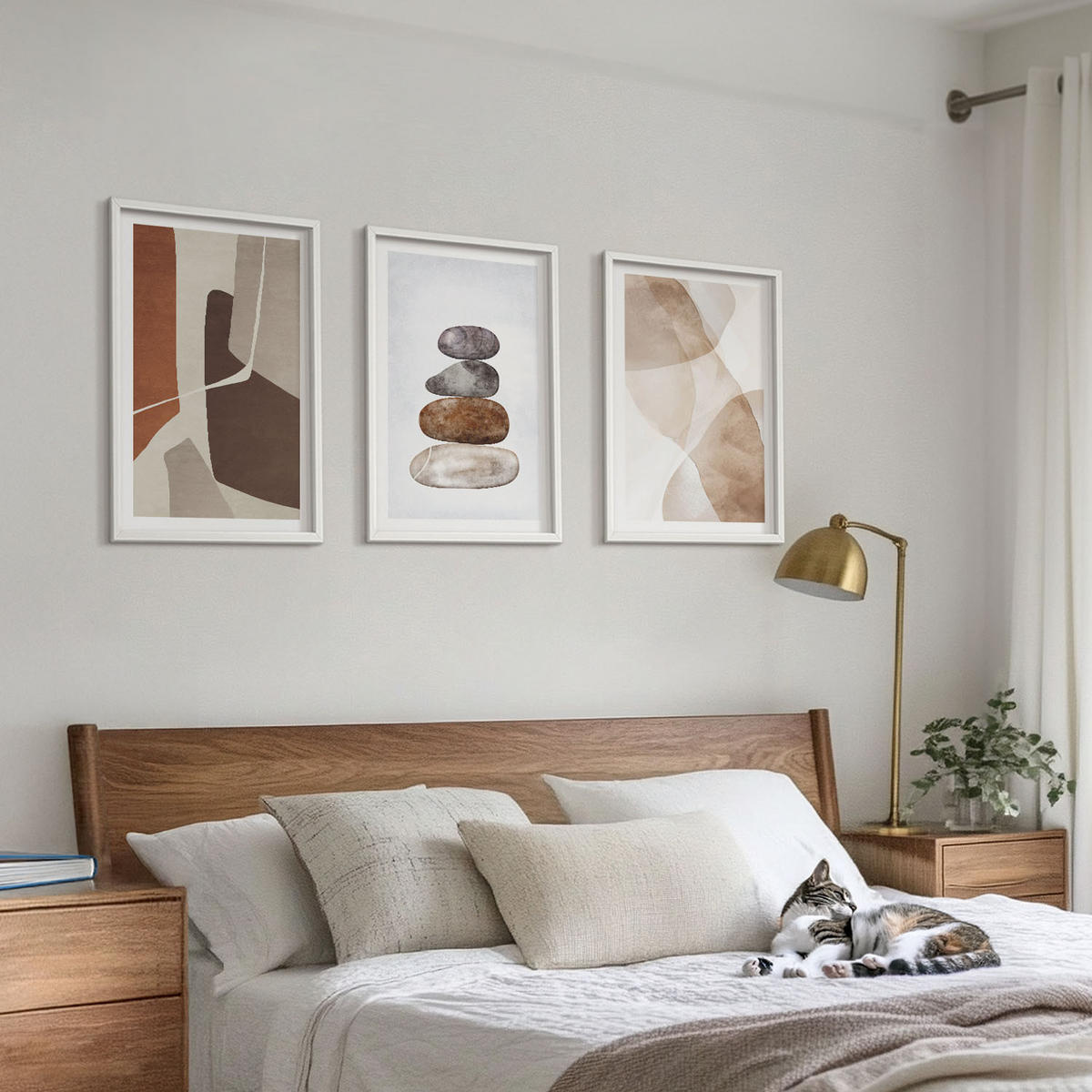 BILDER SET 3er Set - 40x60 cm Weißer Rahmen - Moderne abstrakte Malerei - Weiß, Kunststoff (40/60cm) - TULUP