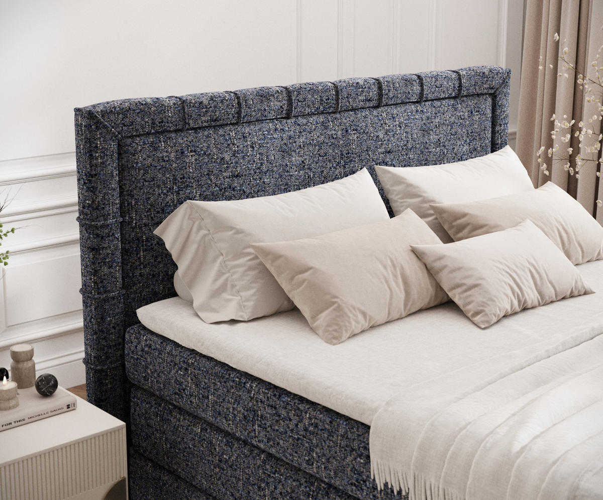 BOXBETT Estelle Marineblau 160/200 cm im Webstoff - Schwarz/Dunkelblau, Holz/Holzwerkstoff (160/200cm) - Maison de Reve