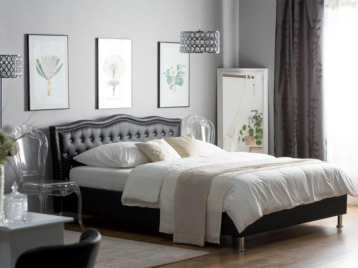 BETT 160/200cm Schwarz Metz - Schwarz, Kunststoff/Textil (160/200cm) - Beliani