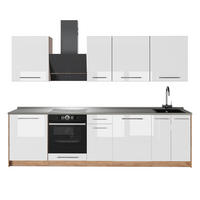 KUCHYNKA Fame-Line, Biely vysoký lesk/Dub Goldkraft, 280 cm, AP Marble - biela s vysokým leskom/dub medový, kompozitné drevo (280/206.8/60cm) - Vicco