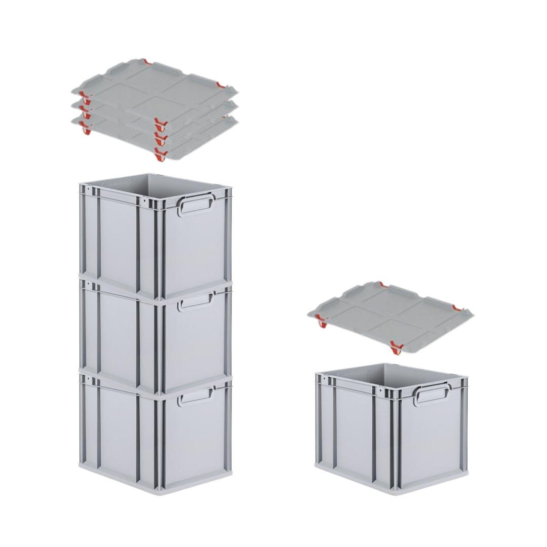 EUROBOX 4x Nextgen Economy Mit Auflagedeckel Grau/Rot Griffe Geschlossen 30 Liter - Rot, Kunststoff (30/32/40cm) - PROREGAL