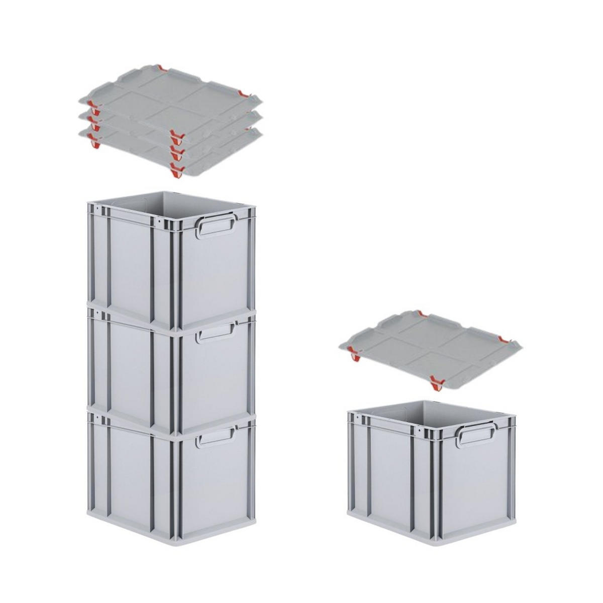 EUROBOX 4x Nextgen Economy Mit Auflagedeckel Grau/Rot Griffe Geschlossen 30 Liter - Rot, Kunststoff (30/32/40cm) - PROREGAL