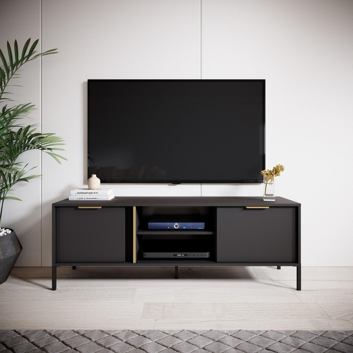 TV-LOWBOARD Valdi G 153 cm Anthrazit / Gold - mit 2 Türen und offener Nische - Anthrazit/Gelb, Holz/Holzwerkstoff (153/53/39cm) - Ravio