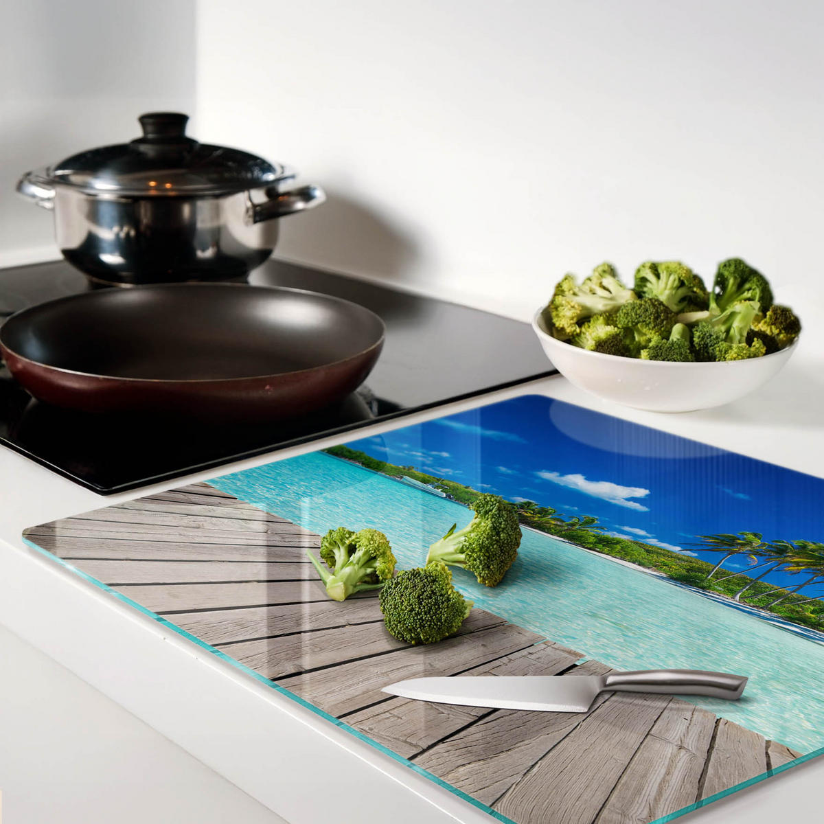 GLASPLATTE 60x52 cm Tropischer Strand - Grün, Glas (60/0.4/52cm) - TULUP