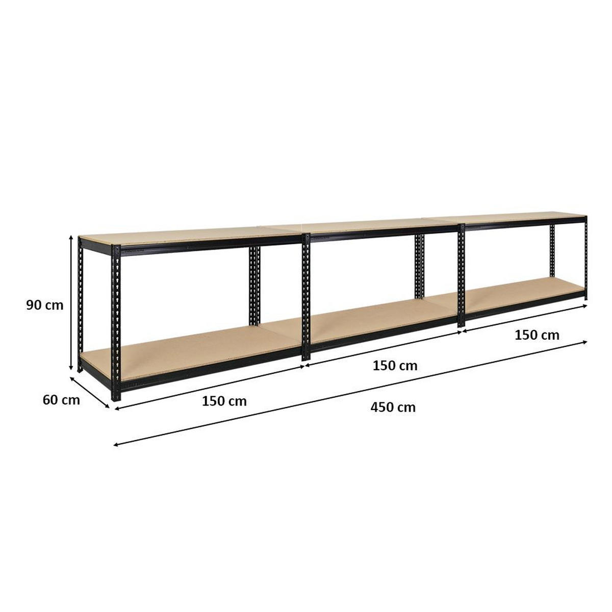 WERKBANK Strong Beast 4er-Set mit 4x 90x150x60 cm Fachlast 500 kg Schwarz - Schwarz, Metall (600/90/60cm) - PROREGAL
