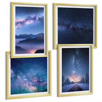 BILDER SET 4er Set - 50x50 cm & 40x60 cm Goldrahmen - Nachthimmel, Berge, Winter, Weltraum - Goldfarben, Kunststoff (50/50cm) - TULUP