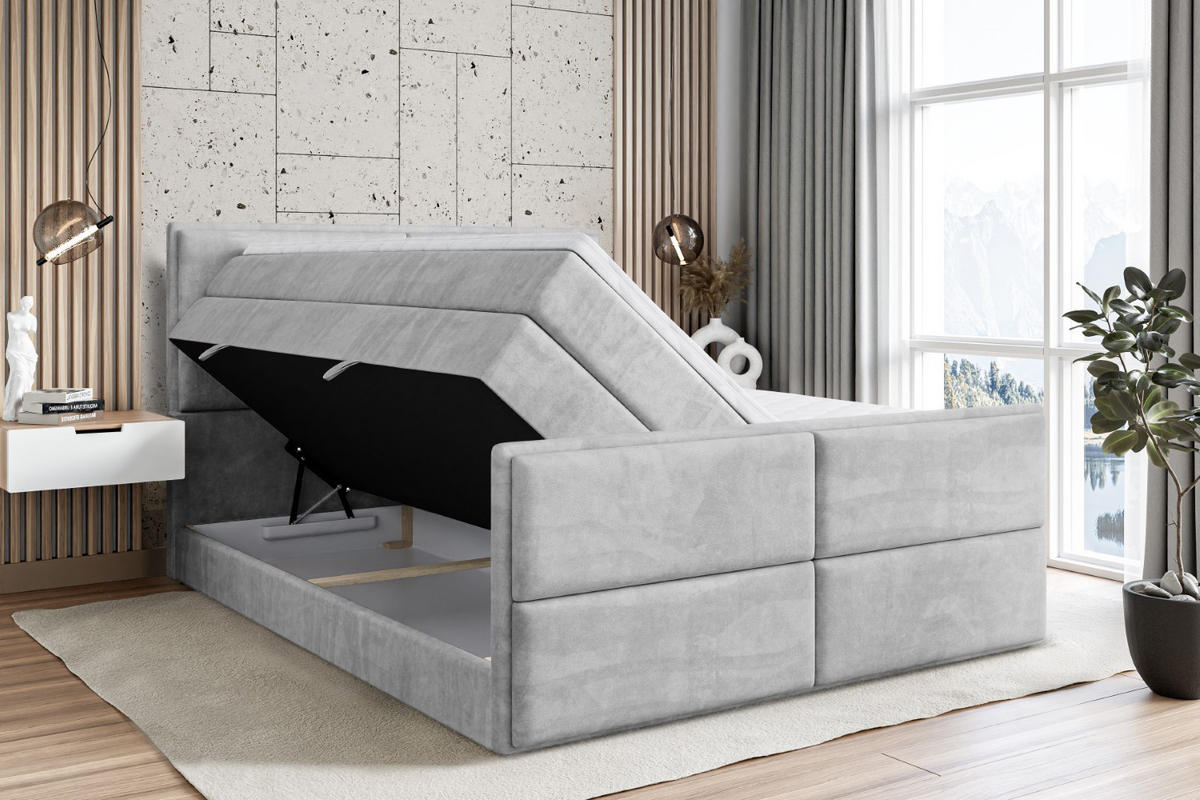 BOXSPRINGBETT AURA-Z KING - 180 x 200 - H3/H4 - Hellgrau - Hellgrau, Holzwerkstoff (180/200cm) - ALTDECOR