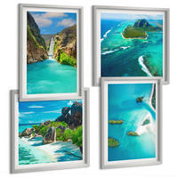 BILDER SET 4er Set - 50x50 cm & 40x60 cm Silberner Rahmen - Tropische türkisfarbene Inseln - Silberfarben, Kunststoff (50/50cm) - TULUP