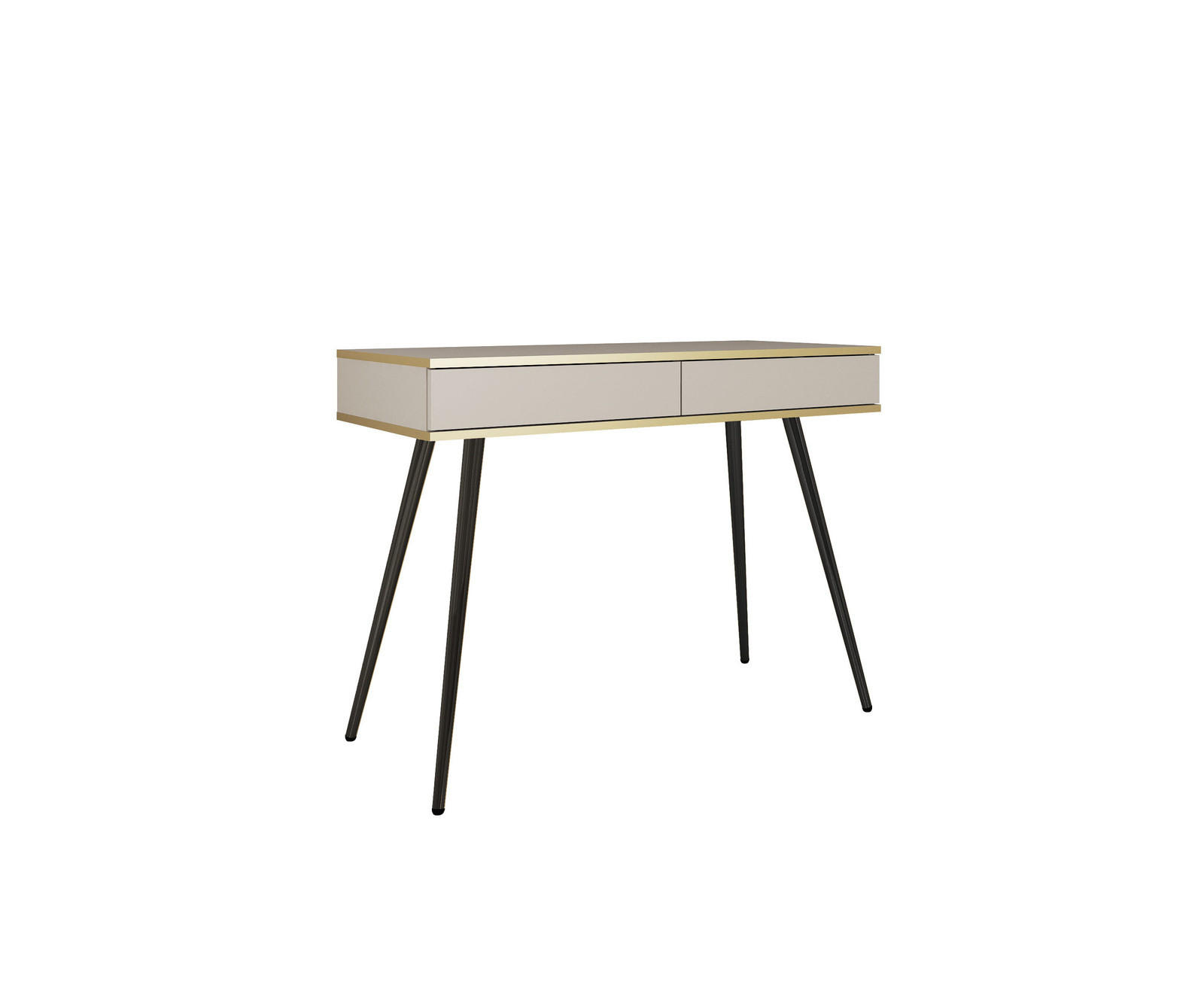 KONSOLENTISCH FORNO (Beige, Goldene Details, 2 Schubladen, schwarze Metallfüße) - Beige/Schwarz, Holz/Holzwerkstoff (50/102/80cm) - Ravio