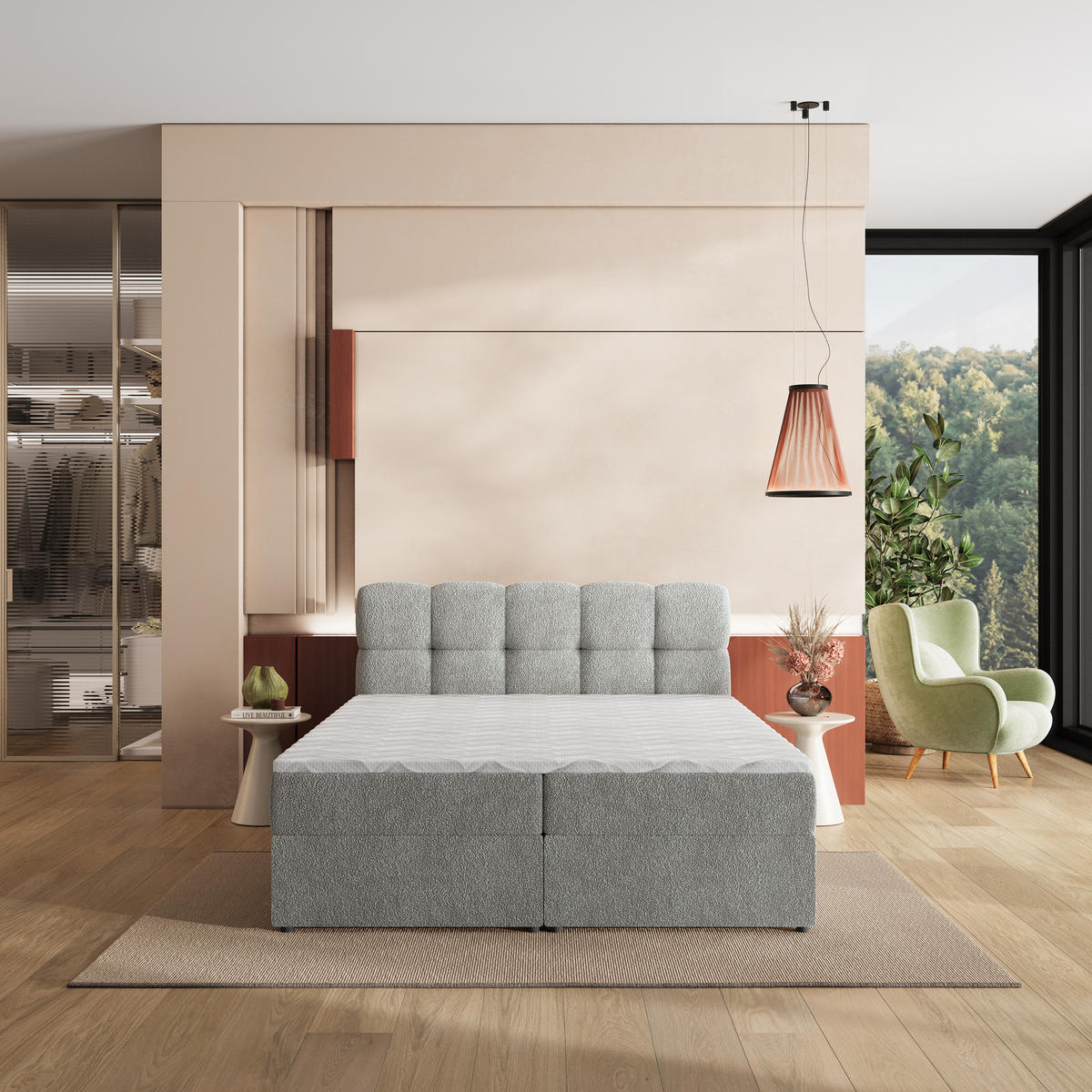 POSTEL Boxspring MERU 180x200 cm Světle šedá - světle šedá, kompozitní dřevo/textil (180/200cm) - MASSENO