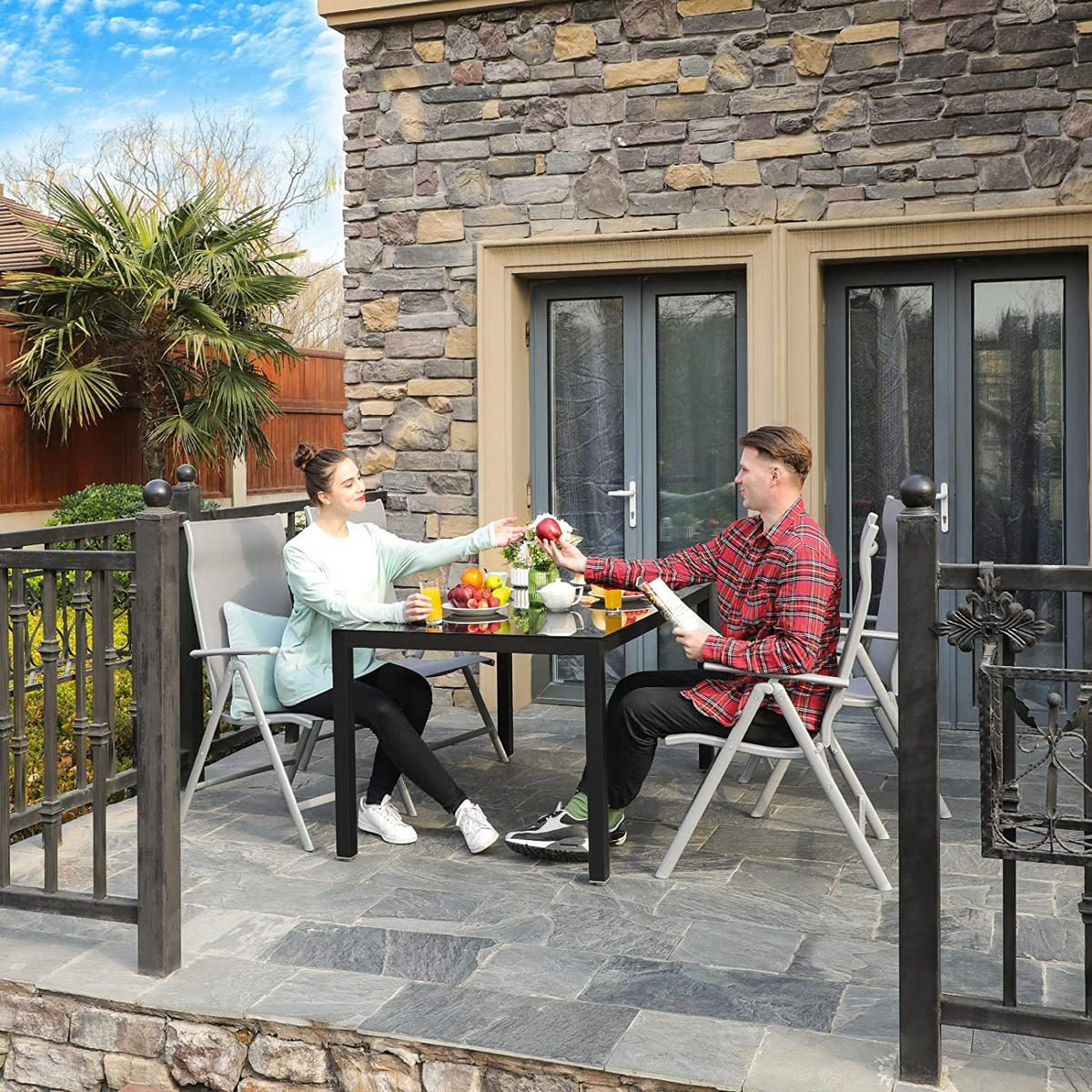 GARTENSTUHL KLAPPSTUHL 4ER-SET - Grau, Metall (70/106/56cm) - Hansiro