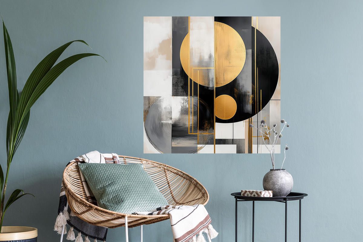 WANDTATTOO Abstrakt - Gold - Silber - Formen - Ästhetisch - Modern 50x50 cm - Goldfarben, Kunststoff (50/50/0.1cm) - MuchoWow