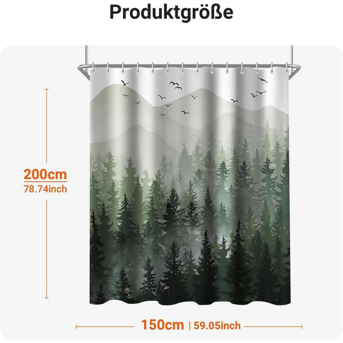 DUSCHVORHANG Wald 150 x 200 cm - Grün, Textil (150/200cm)