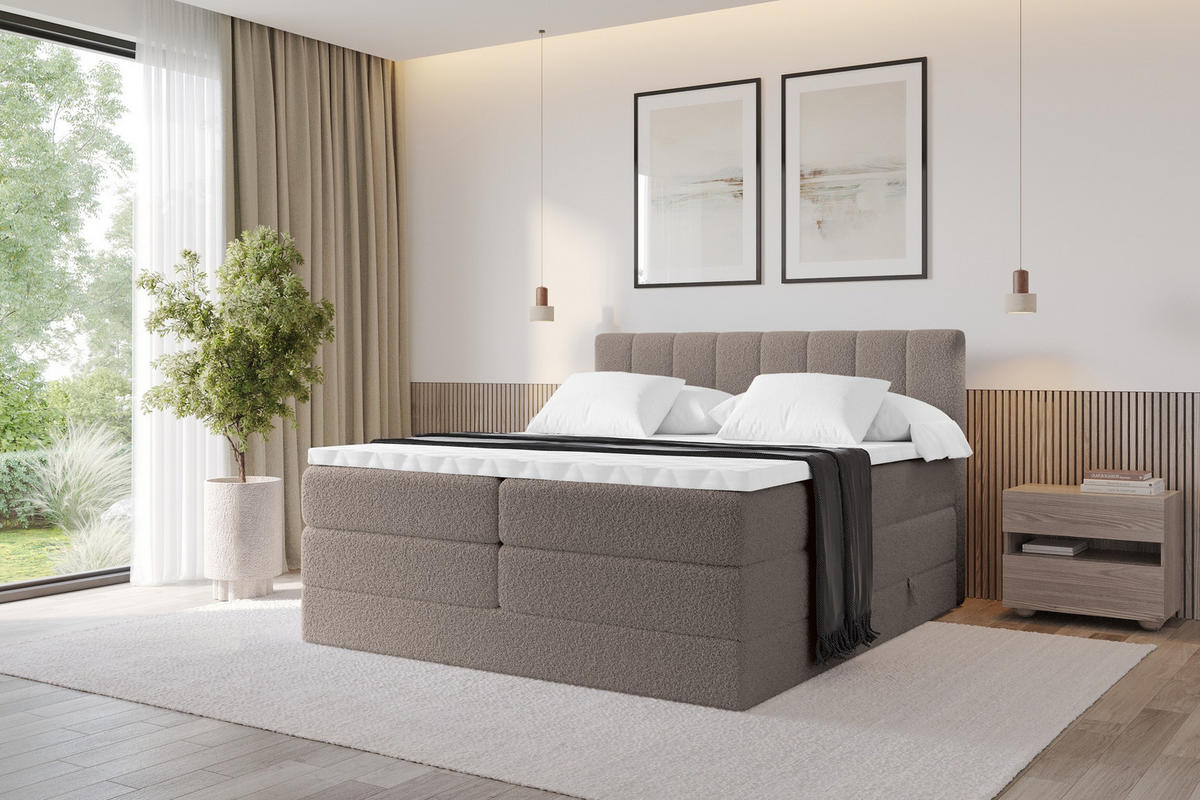 BOXSPRINGOVÁ POSTEL s matrací H3/H4 - OTTA KING - 120x200 cm Hnědá - hnědá, kompozitní dřevo (120/200cm) - ALTDECOR