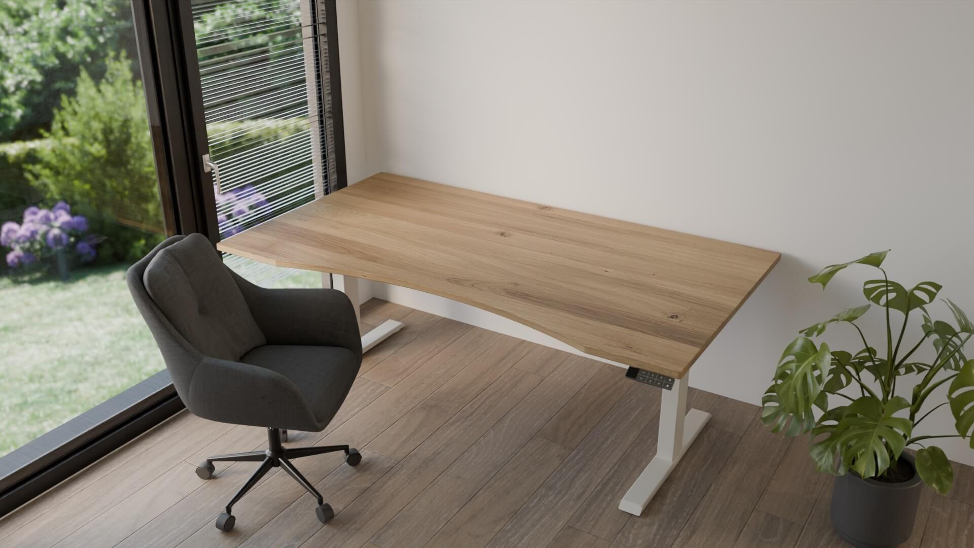 SCHREIBTISCH 180/100 elektrisch höhenverstellbar aus Wildeiche ergonomisch - Weiß - Weiß/Braun, Holz (100/180/72.5cm) - MeinMassivholz