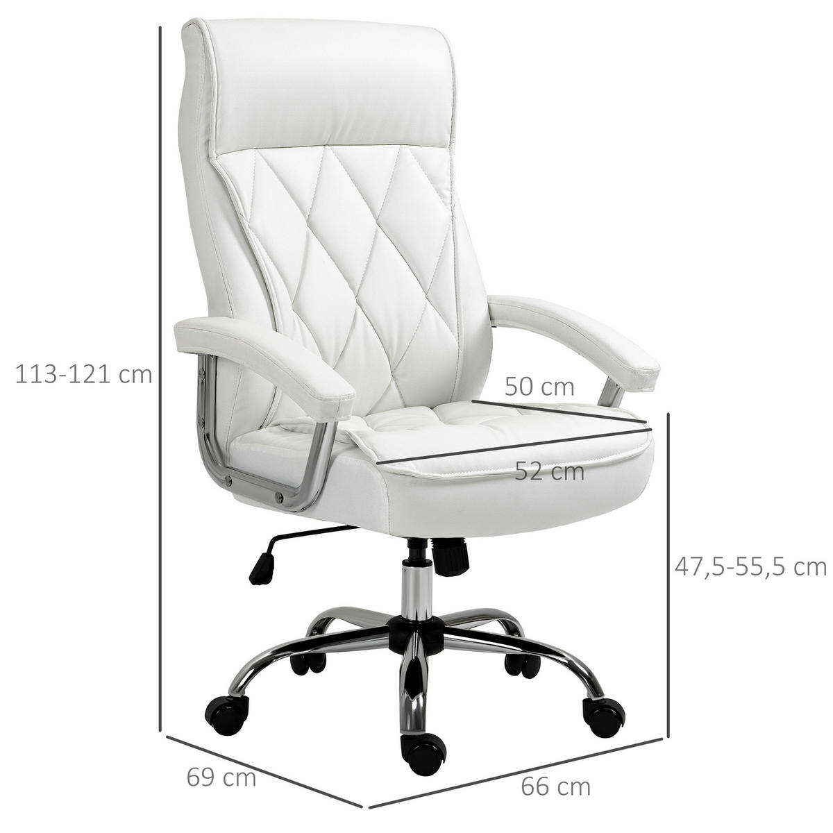 CHEFSESSEL, Bürostuhl, Kunstleder, Weiß - Weiß, Kunststoff/Metall (69/121/66cm) - Vinsetto