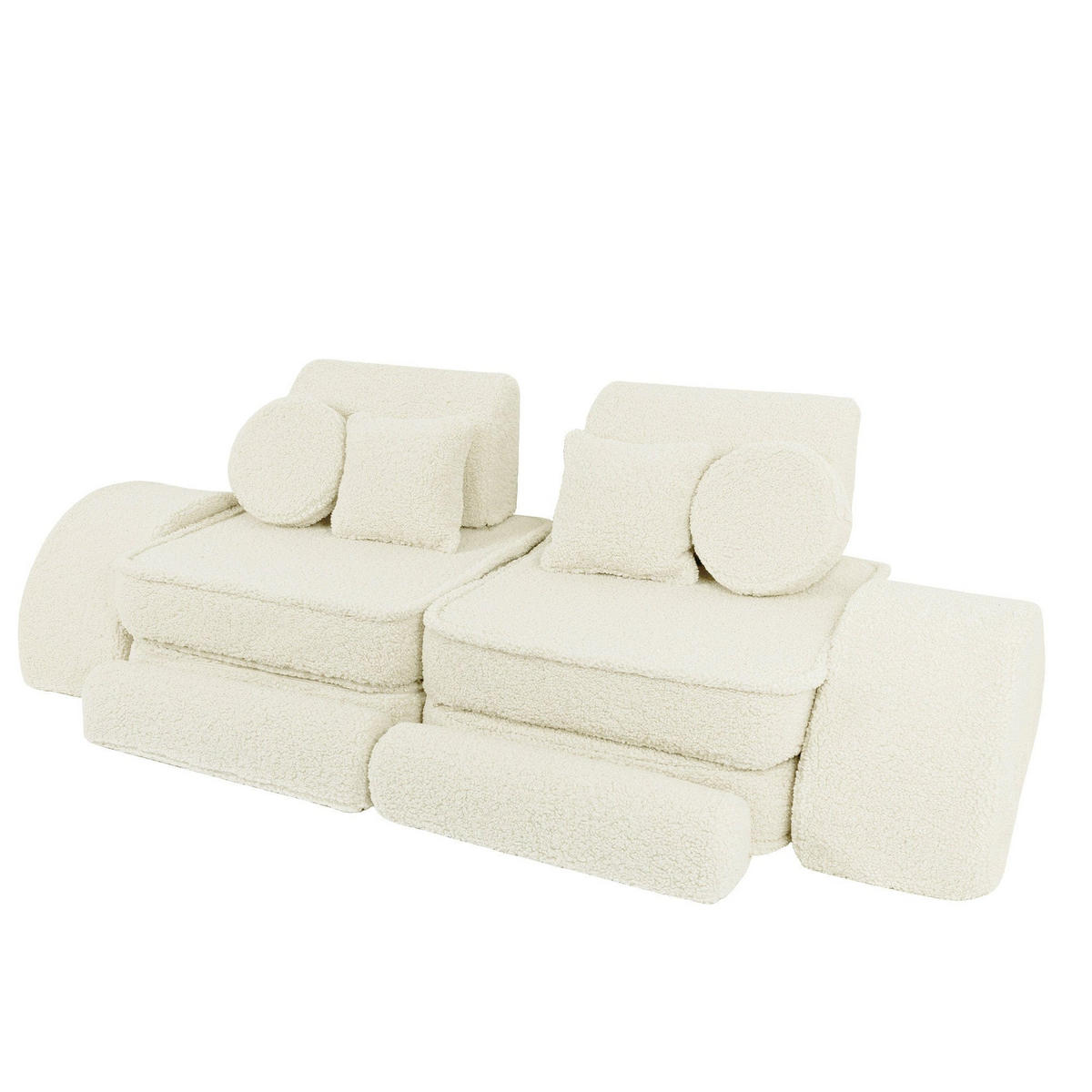 KINDERSOFA Pocket Max modular 12-tlg. aus Teddystoff in Creme - Creme, Textil (120/25/60cm) - MeowBaby