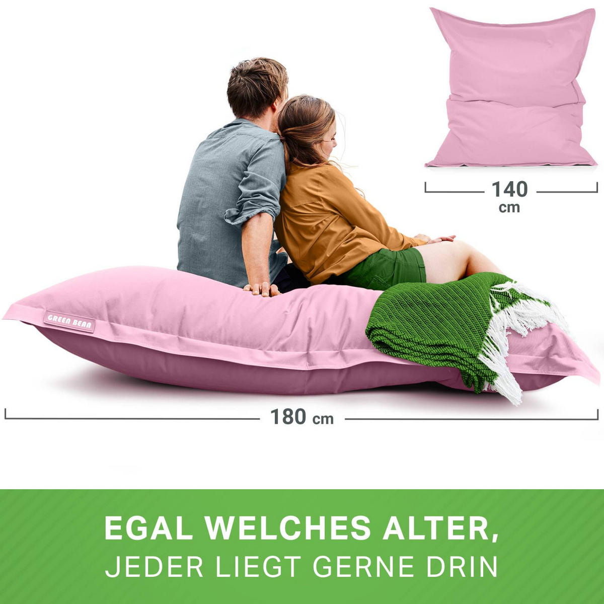 RIESEN-SITZSACK "Square" 140x180cm 380 L - Rosa, Textil (140/25/180cm) - Green Bean
