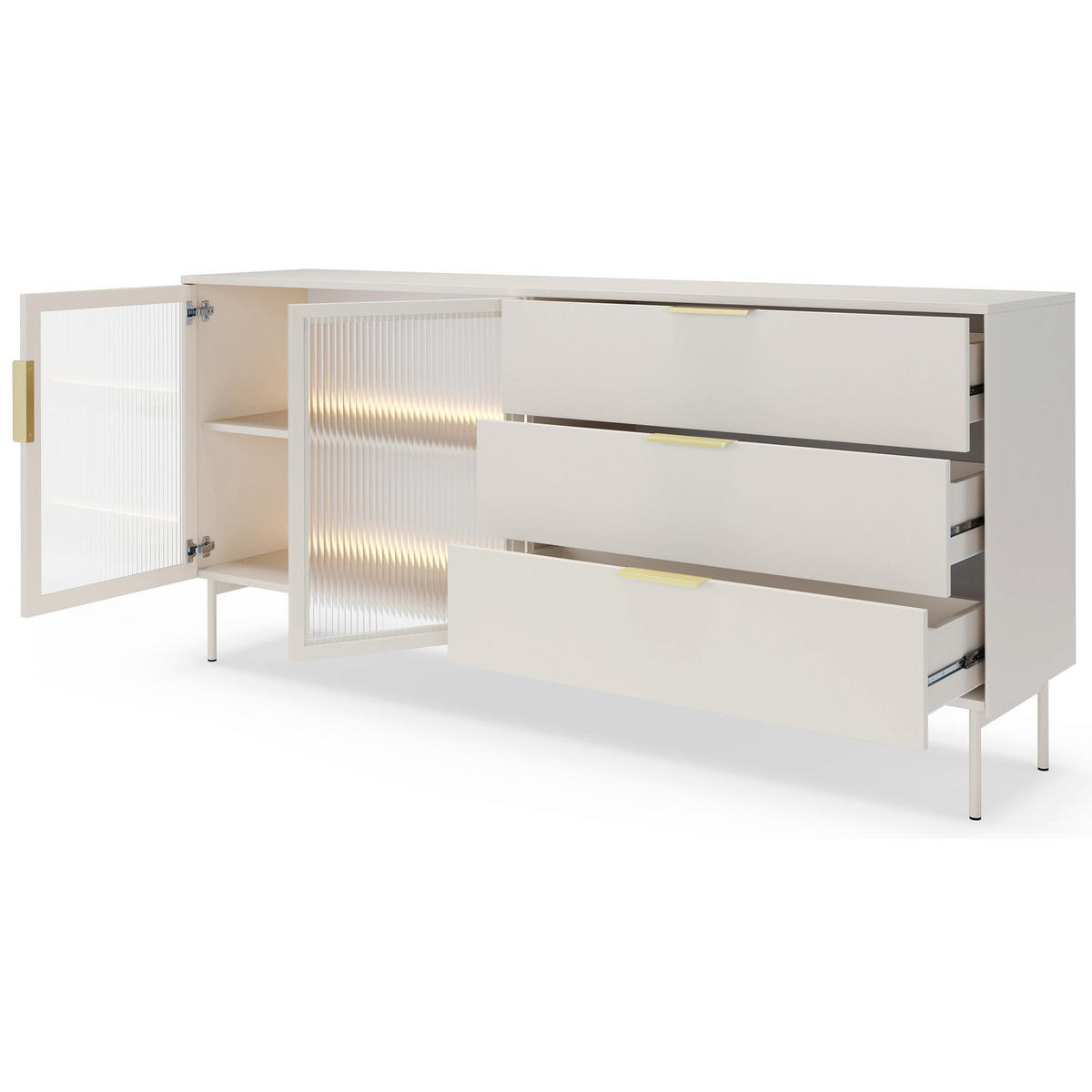 SIDEBOARD Lumi 2-türig mit Glasfronten Kaschmirgrau 181 cm - Taupe/Goldfarben, Holzwerkstoff/Metall (181.3/82.6/39.3cm) - Selsey