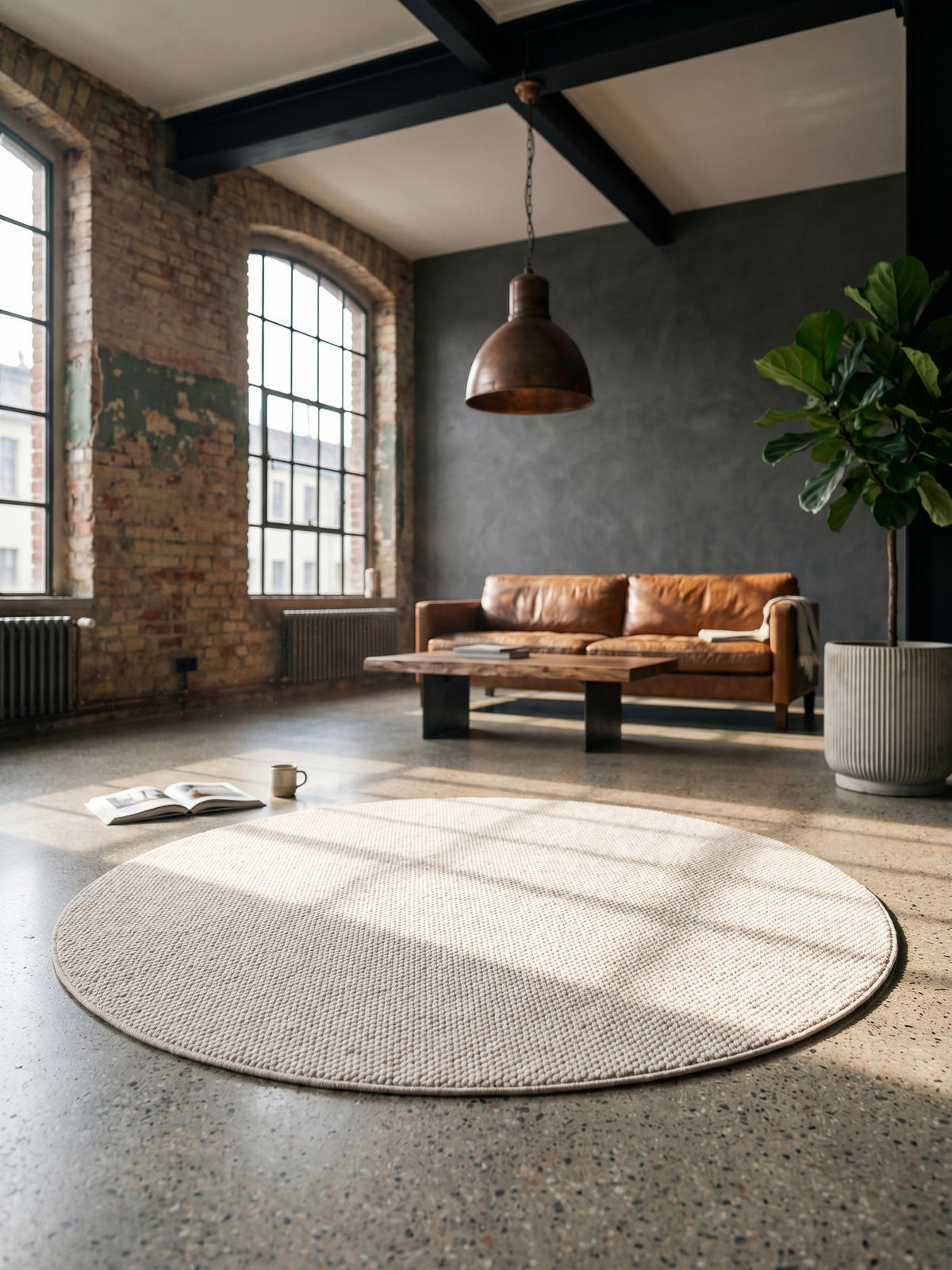 TEPPICH Flachgewebe LANGAU in Creme, meliert, Ø 120 cm - Beige, Textil (120/120cm) - KADIMA DESIGN