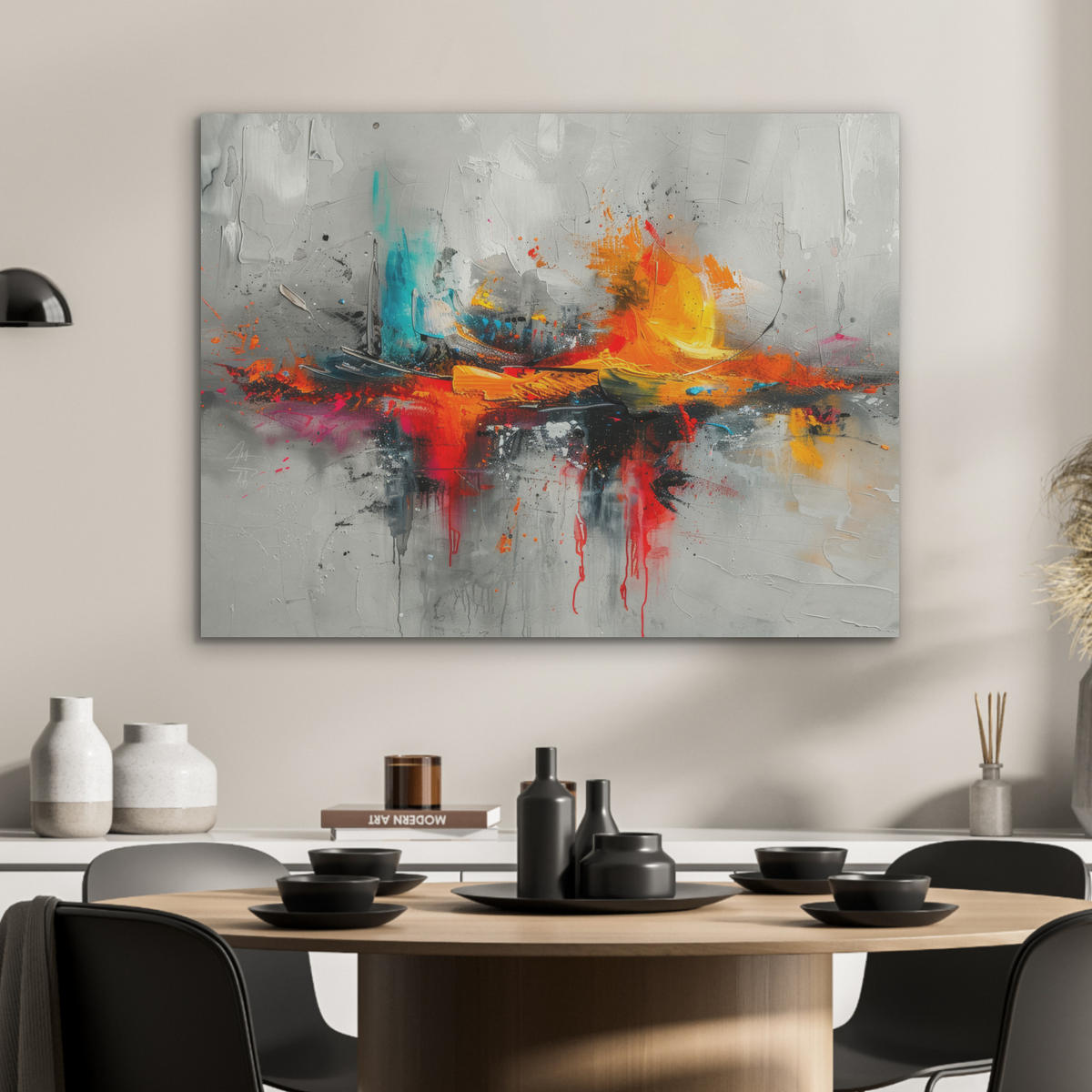 AKUSTIKPANEEL Moderne Kunst - Orange - Grau - Abstrakt 80x60 cm - Hellgrau, Textil (80/0.9/60cm) - MuchoWow