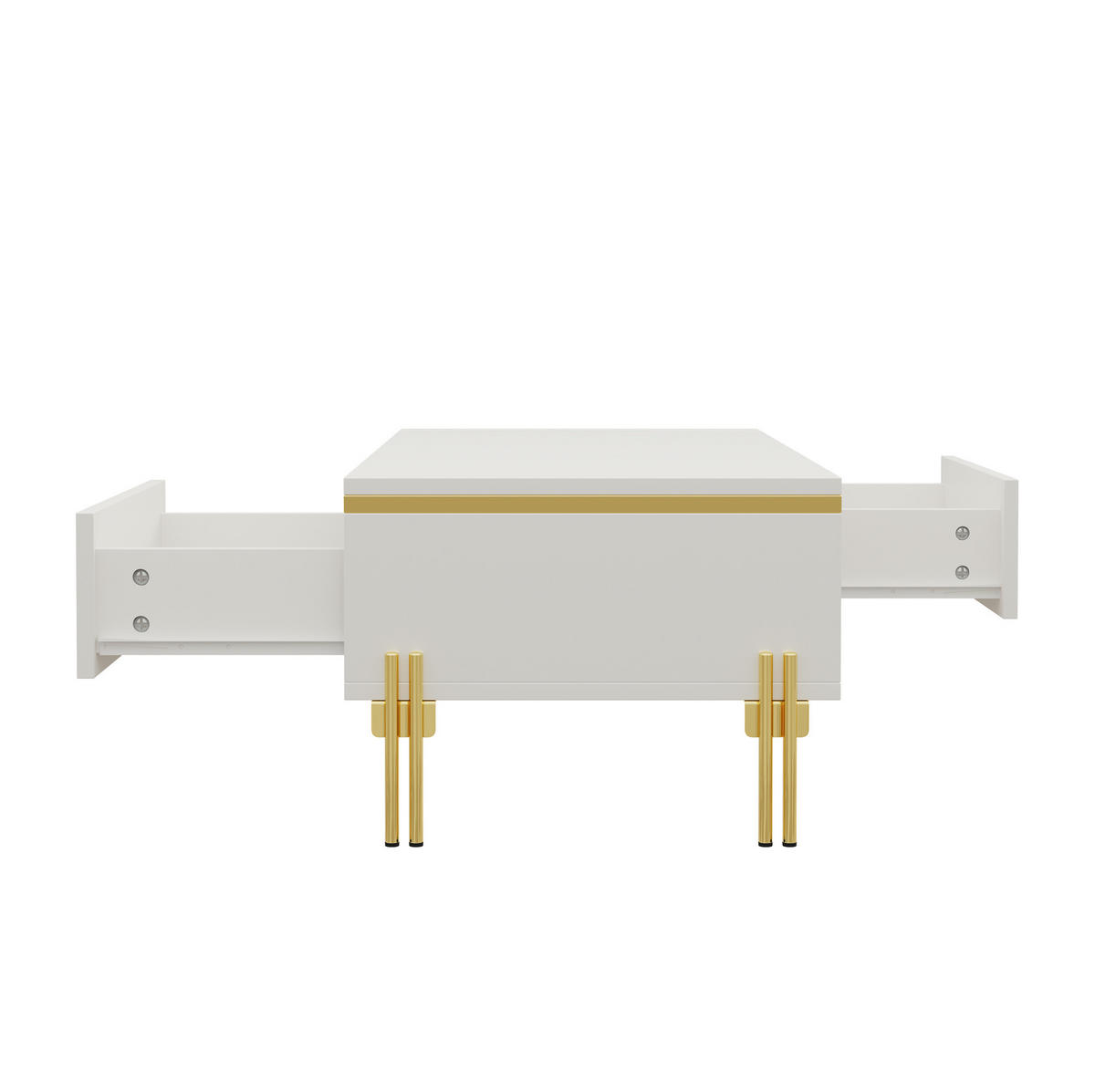 COUCHTISCH 100/50/36 cm in Weiß Hochglanz mit Doppelschubladen - Weiß, Holzwerkstoff (100/50/36cm) - Flora Grace