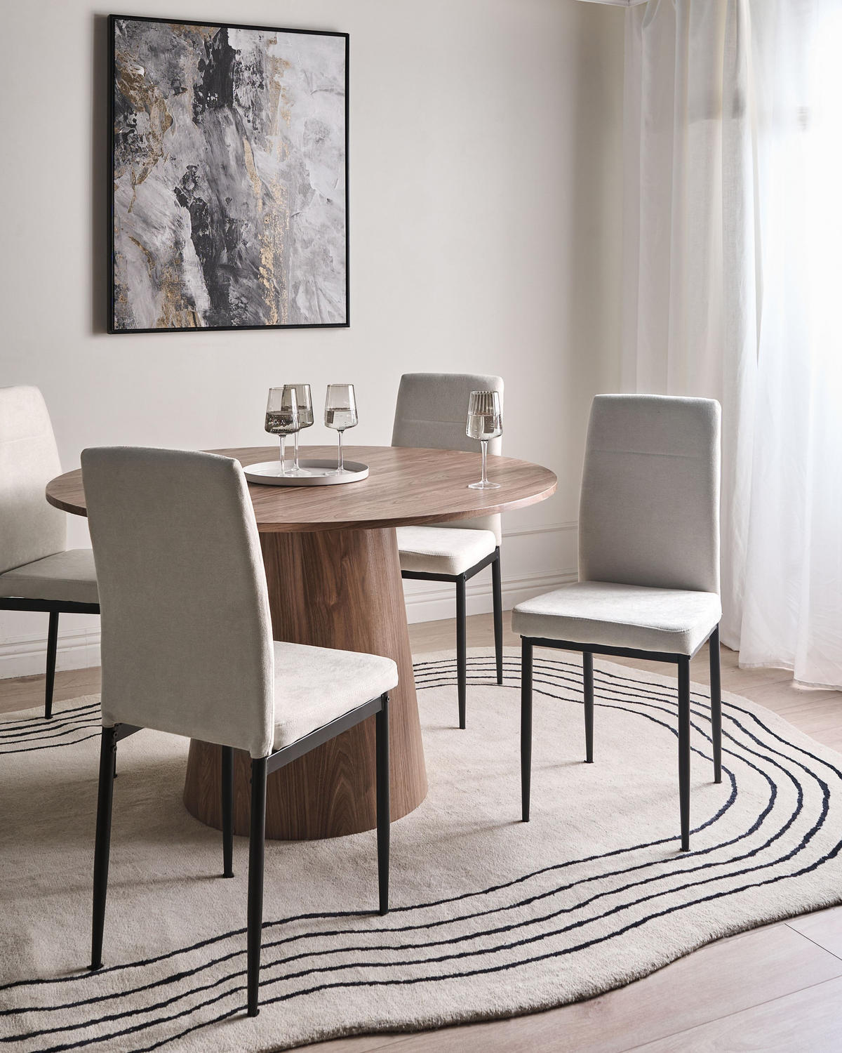 ESSZIMMERSTUHL 4er-Set Hellbeige Riner - Beige/Schwarz, Textil (42/94/50cm) - Beliani